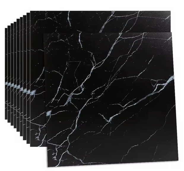 Plaques Murales Adhésives Marbre Noir – 30x30 cm (Lot de 10 – Couvre 0,9 m²)